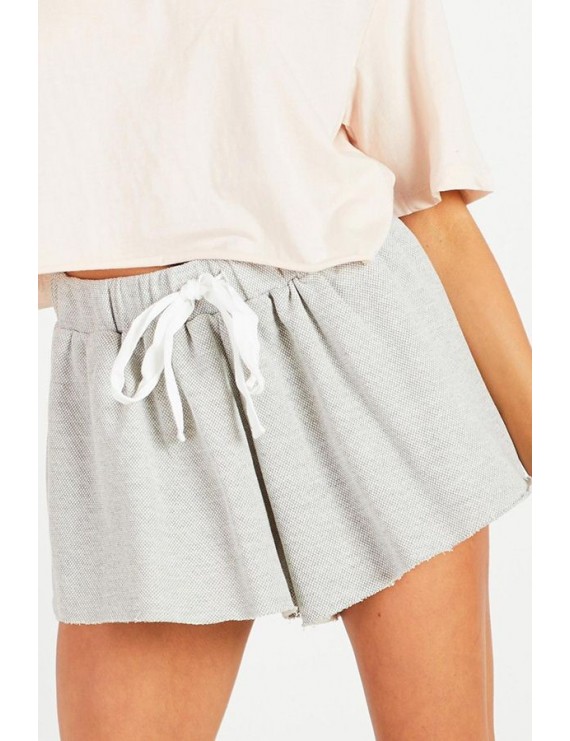 Gray Drawstring Pocket Wide Leg Casual Shorts