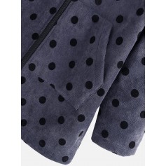 Quilted Fleece Polka Dots Corduroy Hooded Coat