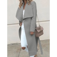Solid Color Turn-down Collar Long Coat For Women