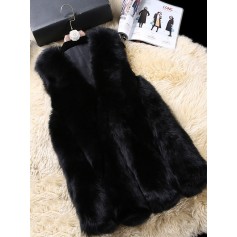 Elegant Faux Fur Pure Color Sleeveless Women Vest Coat