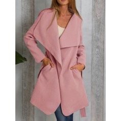 Solid Color Turn-down Collar Loose Coat For Women