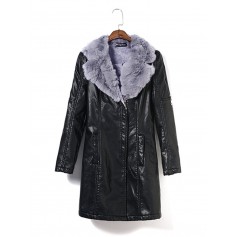 PU Leather Plus Velvet Thick Fur Collar Coat