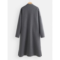 Casual Jacquard Stand Collar Button Long Coat