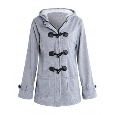 Horn Buttons Long Sleeve Hooded Thicken Coat