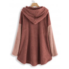 Patchwork Plush Solid Color Hoodie For Women