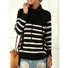 Turtleneck Stripe Long Sleeve Sweater For Women