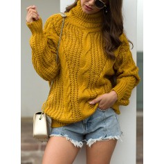 Tutleneck Oversized Twist Cable Chunky Casual Sweater