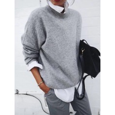 Solid Color Long Sleeve Sweater For Women