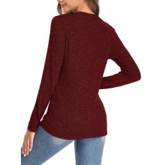 Solid Color V-neck Button Sweater For Women