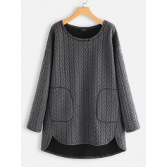 Casual Pockets Crew Neck Knitting Jacquard Sweater