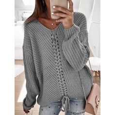 Solid Color Bandage Long Sleeve Sweater For Women
