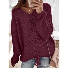 Solid Color Bandage Long Sleeve Sweater For Women