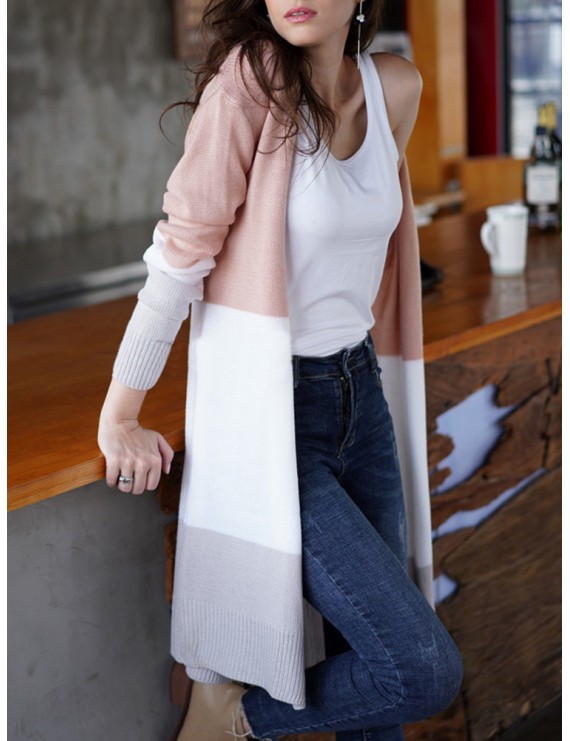 Casual Patch Striped Long Sleeve Sweater Cardigan