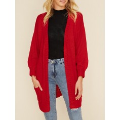 Casual Solid Color Pockets Open Sweater