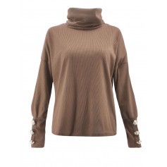 Casual Solid Color Turtleneck Button Long Sleeve Sweater Women