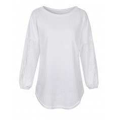 Casual Hollow Out Rib Knit Cuff Long Sleeve Knitting Sweater