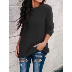 Crew Neck Solid Color Long Sleeve Casual Sweater For Women
