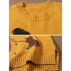 Cartoon Long Sleeve Pocket Casual Pullover Sweater